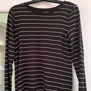 J Jill Shirt Women's Top Petite Medium  Black White Stripe